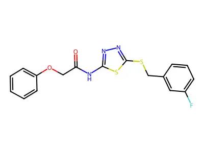 N-(5-((3-fluorobenzyl)thio)-1,3,4-thiadiazol-2-yl)-2-phenoxyacetamide structure