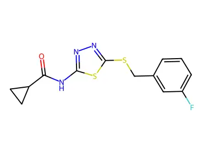 N-(5-((3-fluorobenzyl)thio)-1,3,4-thiadiazol-2-yl)cyclopropanecarboxamide structure