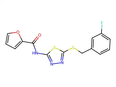 N-(5-((3-fluorobenzyl)thio)-1,3,4-thiadiazol-2-yl)furan-2-carboxamide structure