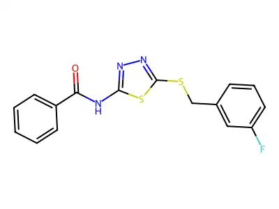 N-(5-((3-fluorobenzyl)thio)-1,3,4-thiadiazol-2-yl)benzamide structure