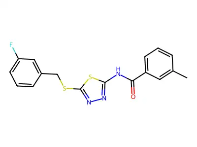 N-(5-((3-fluorobenzyl)thio)-1,3,4-thiadiazol-2-yl)-3-methylbenzamide structure