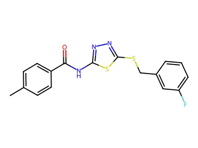 N-(5-((3-fluorobenzyl)thio)-1,3,4-thiadiazol-2-yl)-4-methylbenzamide structure