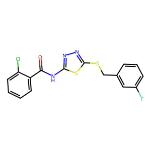 2-chloro-N-(5-((3-fluorobenzyl)thio)-1,3,4-thiadiazol-2-yl)benzamide structure