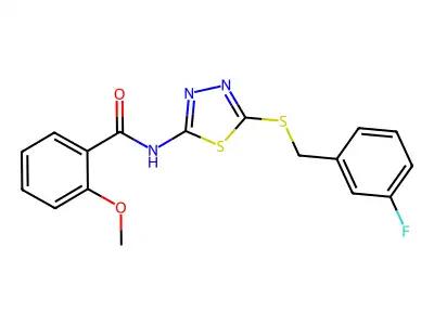 N-(5-((3-fluorobenzyl)thio)-1,3,4-thiadiazol-2-yl)-2-methoxybenzamide structure