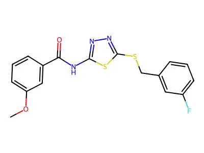 N-(5-((3-fluorobenzyl)thio)-1,3,4-thiadiazol-2-yl)-3-methoxybenzamide structure