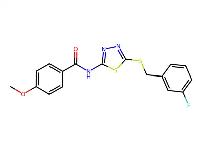 N-(5-((3-fluorobenzyl)thio)-1,3,4-thiadiazol-2-yl)-4-methoxybenzamide structure