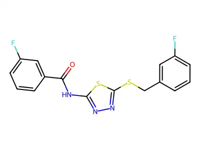3-fluoro-N-(5-((3-fluorobenzyl)thio)-1,3,4-thiadiazol-2-yl)benzamide structure