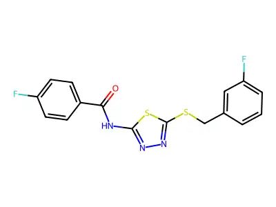 N-(5-(3-fluorobenzylthio)-1,3,4-thiadiazol-2-yl)-4-fluorobenzamide structure