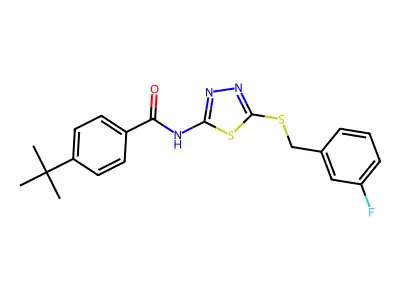4-(tert-butyl)-N-(5-((3-fluorobenzyl)thio)-1,3,4-thiadiazol-2-yl)benzamide structure