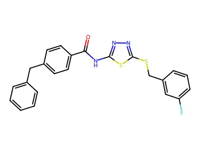 4-benzyl-N-(5-((3-fluorobenzyl)thio)-1,3,4-thiadiazol-2-yl)benzamide structure