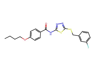 4-butoxy-N-(5-((3-fluorobenzyl)thio)-1,3,4-thiadiazol-2-yl)benzamide structure