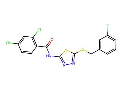 2,4-dichloro-N-(5-{[(3-fluorophenyl)methyl]sulfanyl}-1,3,4-thiadiazol-2-yl)benzamide structure