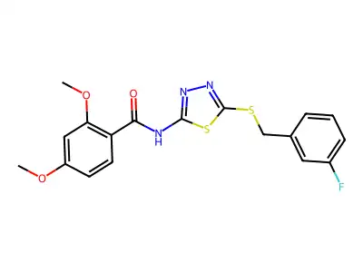 N-(5-((3-fluorobenzyl)thio)-1,3,4-thiadiazol-2-yl)-2,4-dimethoxybenzamide structure