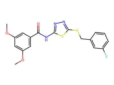 N-(5-((3-fluorobenzyl)thio)-1,3,4-thiadiazol-2-yl)-3,5-dimethoxybenzamide structure