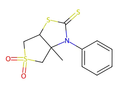 3a-methyl-3-phenyltetrahydrothieno[3,4-d][1,3]thiazole-2(3H)-thione 5,5-dioxide structure