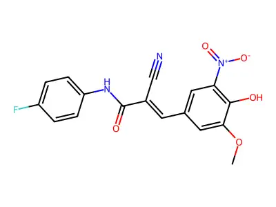 2-cyano-N-(4-fluorophenyl)-3-(4-hydroxy-3-methoxy-5-nitrophenyl)prop-2-enamide structure