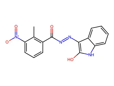 2-methyl-3-nitro-N'-[(3Z)-2-oxo-1,2-dihydro-3H-indol-3-ylidene]benzohydrazide structure