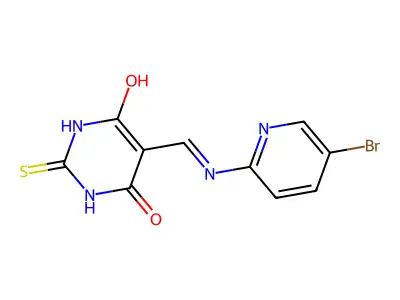 5-(((5-bromopyridin-2-yl)amino)methylene)-2-thioxodihydropyrimidine-4,6(1H,5H)-dione structure