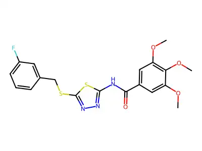 N-(5-((3-fluorobenzyl)thio)-1,3,4-thiadiazol-2-yl)-3,4,5-trimethoxybenzamide structure