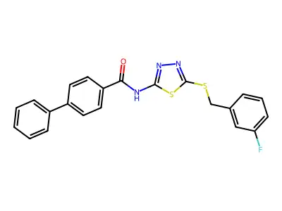 N-(5-((3-fluorobenzyl)thio)-1,3,4-thiadiazol-2-yl)-[1,1'-biphenyl]-4-carboxamide structure