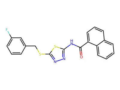 N-(5-((3-fluorobenzyl)thio)-1,3,4-thiadiazol-2-yl)-1-naphthamide structure