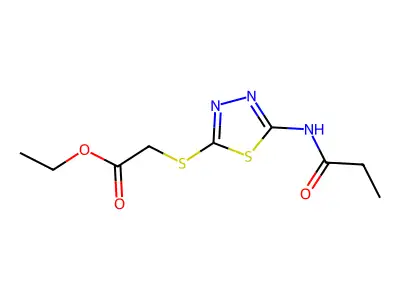 Ethyl 2-((5-propionamido-1,3,4-thiadiazol-2-yl)thio)acetate structure