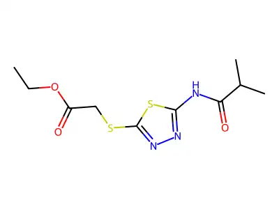 Ethyl 2-((5-isobutyramido-1,3,4-thiadiazol-2-yl)thio)acetate structure