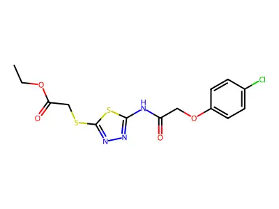 Ethyl 2-((5-(2-(4-chlorophenoxy)acetamido)-1,3,4-thiadiazol-2-yl)thio)acetate structure