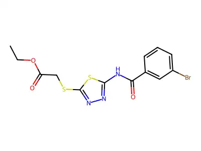 Ethyl 2-((5-(3-bromobenzamido)-1,3,4-thiadiazol-2-yl)thio)acetate structure