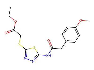 Ethyl 2-((5-(2-(4-methoxyphenyl)acetamido)-1,3,4-thiadiazol-2-yl)thio)acetate structure