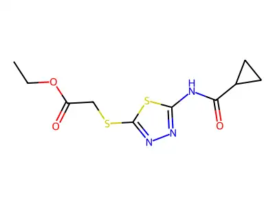 Ethyl 2-((5-(cyclopropanecarboxamido)-1,3,4-thiadiazol-2-yl)thio)acetate structure