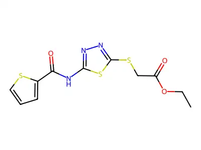 Ethyl 2-((5-(thiophene-2-carboxamido)-1,3,4-thiadiazol-2-yl)thio)acetate structure