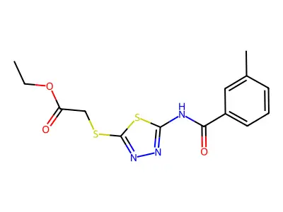 Ethyl 2-((5-(3-methylbenzamido)-1,3,4-thiadiazol-2-yl)thio)acetate structure