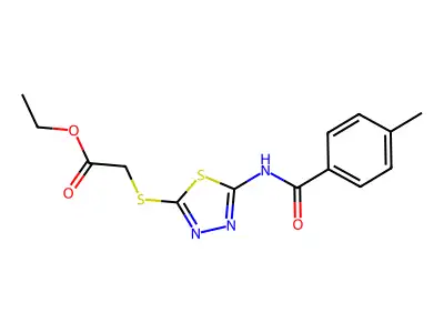 Ethyl 2-((5-(4-methylbenzamido)-1,3,4-thiadiazol-2-yl)thio)acetate structure