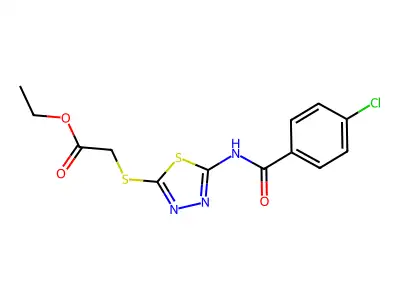 Ethyl 2-((5-(4-chlorobenzamido)-1,3,4-thiadiazol-2-yl)thio)acetate structure