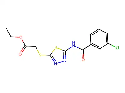 Ethyl 2-((5-(3-chlorobenzamido)-1,3,4-thiadiazol-2-yl)thio)acetate structure