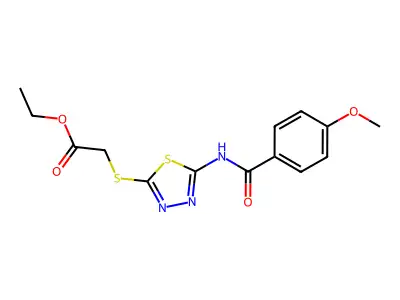 Ethyl 2-((5-(4-methoxybenzamido)-1,3,4-thiadiazol-2-yl)thio)acetate structure