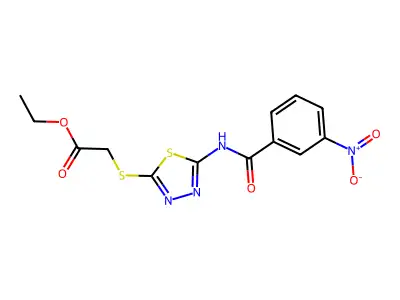 Ethyl 2-((5-(3-nitrobenzamido)-1,3,4-thiadiazol-2-yl)thio)acetate structure