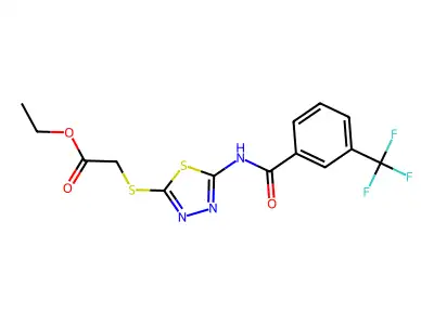 Ethyl 2-((5-(3-(trifluoromethyl)benzamido)-1,3,4-thiadiazol-2-yl)thio)acetate structure