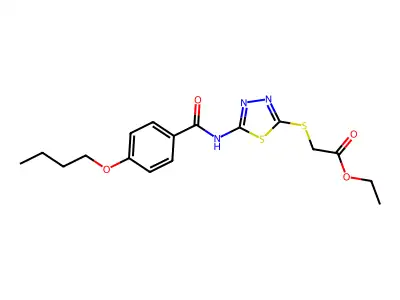 Ethyl 2-((5-(4-butoxybenzamido)-1,3,4-thiadiazol-2-yl)thio)acetate structure
