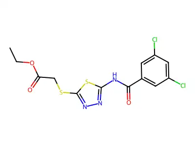 Ethyl 2-((5-(3,5-dichlorobenzamido)-1,3,4-thiadiazol-2-yl)thio)acetate structure
