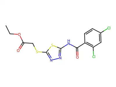 Ethyl 2-((5-(2,4-dichlorobenzamido)-1,3,4-thiadiazol-2-yl)thio)acetate structure