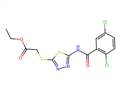 Ethyl 2-((5-(2,5-dichlorobenzamido)-1,3,4-thiadiazol-2-yl)thio)acetate structure