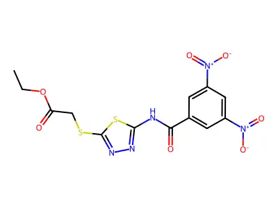 Ethyl 2-[[5-[(3,5-dinitrobenzoyl)amino]-1,3,4-thiadiazol-2-yl]sulfanyl]acetate structure