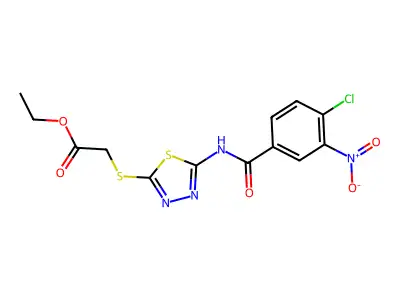 Ethyl 2-((5-(4-chloro-3-nitrobenzamido)-1,3,4-thiadiazol-2-yl)thio)acetate structure