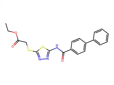 Ethyl 2-[[5-[(4-phenylbenzoyl)amino]-1,3,4-thiadiazol-2-yl]sulfanyl]acetate structure