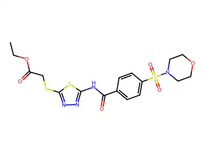 Ethyl 2-((5-(4-(morpholinosulfonyl)benzamido)-1,3,4-thiadiazol-2-yl)thio)acetate structure
