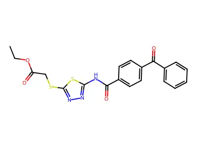 Ethyl 2-[[5-[(4-benzoylbenzoyl)amino]-1,3,4-thiadiazol-2-yl]sulfanyl]acetate structure