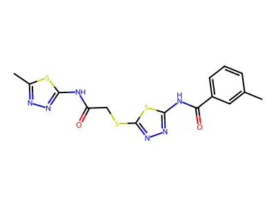 3-methyl-N-(5-((2-((5-methyl-1,3,4-thiadiazol-2-yl)amino)-2-oxoethyl)thio)-1,3,4-thiadiazol-2-yl)benzamide structure