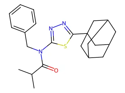 N-[5-(1-adamantyl)-1,3,4-thiadiazol-2-yl]-N-benzyl-2-methylpropanamide structure